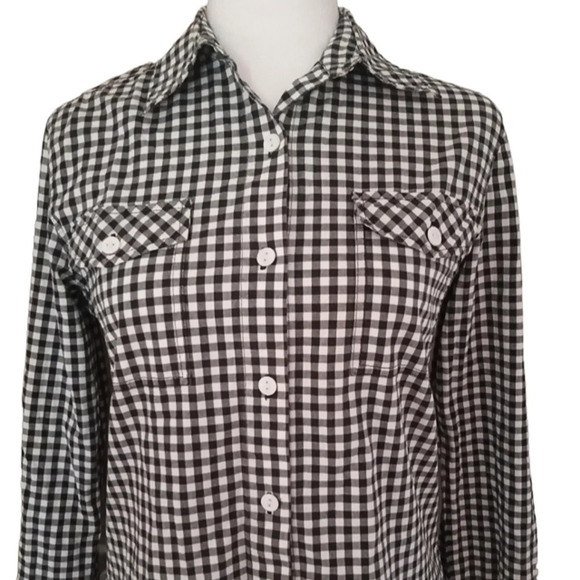 Chico's Women's Black & White Gingham Long Sleeve Button Up Blouse Size 0 Small - Picture 2 of 5